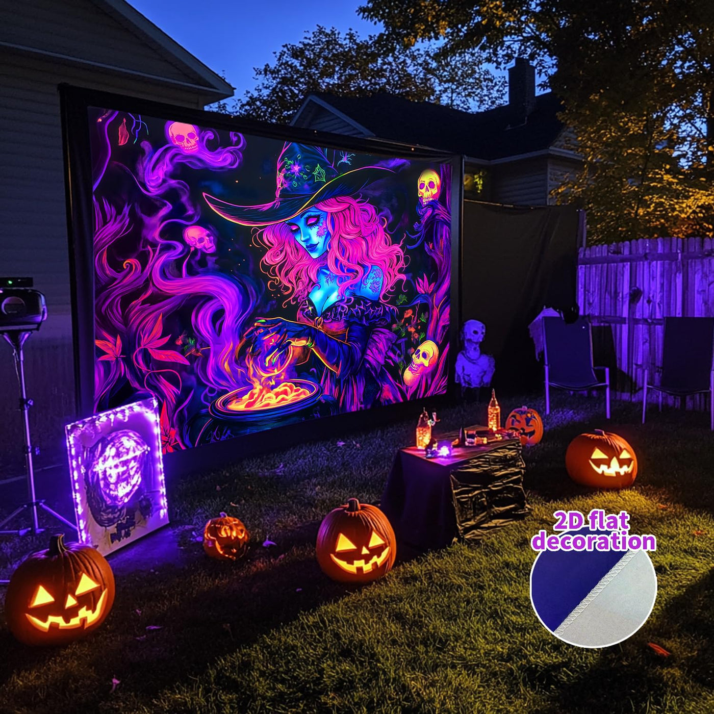 BSFHH Halloween Black Light Tapestry – UV Reactive Glow in the Dark Wall Hanging, Spooky Night Scene with Ghosts & Pumpkins, Haunting Home Decor for Parties, Bedroom, or Dorm (Haunted Houses, 79L" x 59W", Unframed) Backdrop Bliss