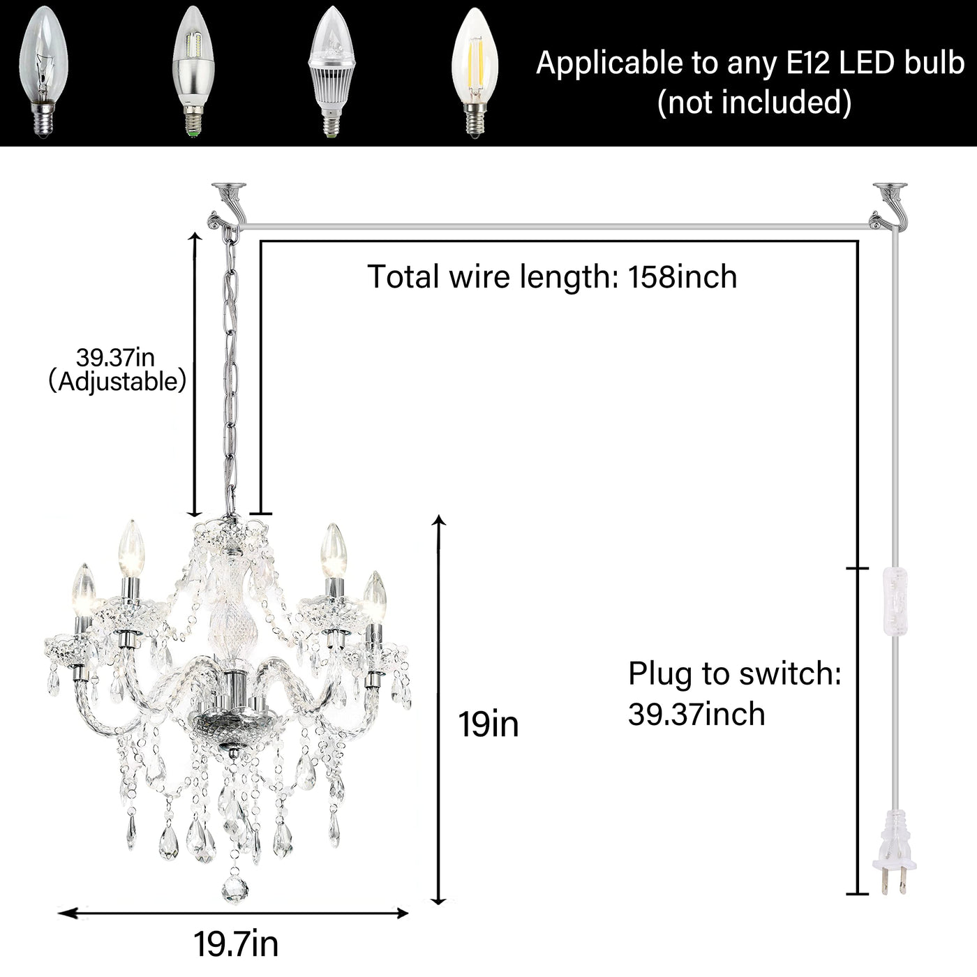 PAPAYA Modern Chrome Beaded Hanging Chandelier Shades (W8.7 x H13), Beads Pendant Shade with Acrylic Crystal, Ceiling Chandelier Beaded Lampshade for Wedding Party Event Home Decoration Backdrop Bliss