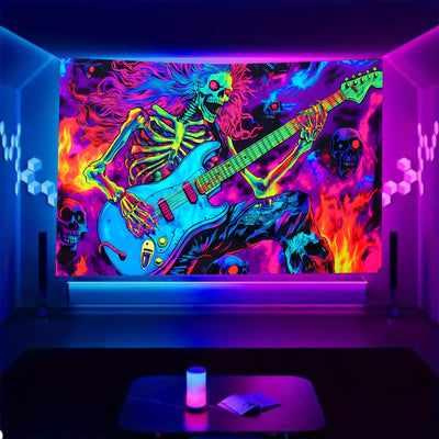 BSFHH Halloween Black Light Tapestry – UV Reactive Glow in the Dark Wall Hanging, Spooky Night Scene with Ghosts & Pumpkins, Haunting Home Decor for Parties, Bedroom, or Dorm (Haunted Houses, 79L" x 59W", Unframed) Backdrop Bliss