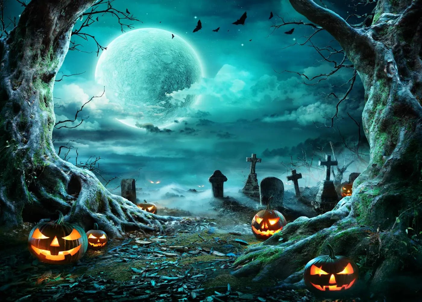 8X6FT Halloween Backdrop Photography Background Horror Moon Night Scary Cemetery Pumpkin Lantern Backdrop for Kids Adult Family Party Birthday Banner Decor Halloween Photo Backdrop SCO297B - Backdrop Bliss8X6FT Halloween Backdrop Photography Background Horror Moon Night Scary Cemetery Pumpkin Lantern Backdrop for Kids Adult Family Party Birthday Banner Decor Halloween Photo Backdrop SCO297B