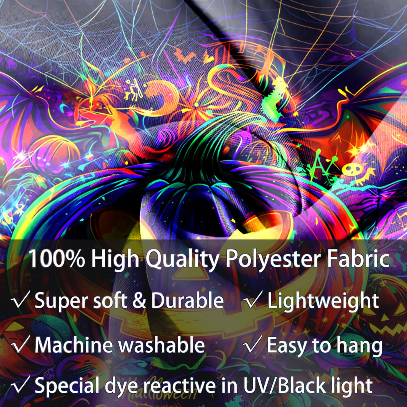 BSFHH Halloween Black Light Tapestry – UV Reactive Glow in the Dark Wall Hanging, Spooky Night Scene with Ghosts & Pumpkins, Haunting Home Decor for Parties, Bedroom, or Dorm (Haunted Houses, 79L" x 59W", Unframed) Backdrop Bliss