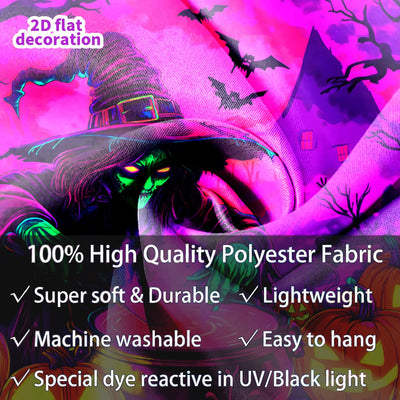 BSFHH Halloween Black Light Tapestry – UV Reactive Glow in the Dark Wall Hanging, Spooky Night Scene with Ghosts & Pumpkins, Haunting Home Decor for Parties, Bedroom, or Dorm (Haunted Houses, 79L" x 59W", Unframed) Backdrop Bliss