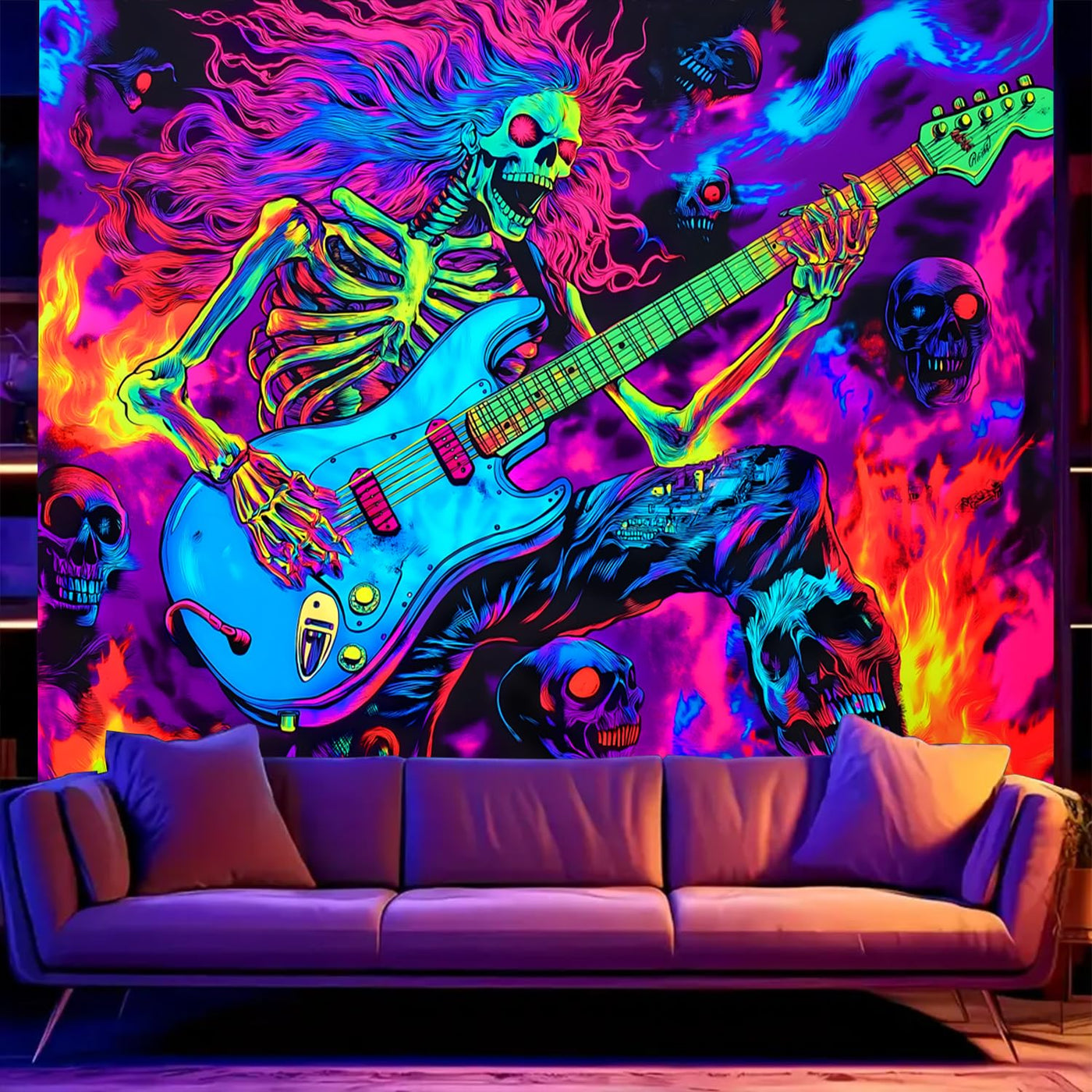 BSFHH Halloween Black Light Tapestry – UV Reactive Glow in the Dark Wall Hanging, Spooky Night Scene with Ghosts & Pumpkins, Haunting Home Decor for Parties, Bedroom, or Dorm (Haunted Houses, 79L" x 59W", Unframed) Backdrop Bliss