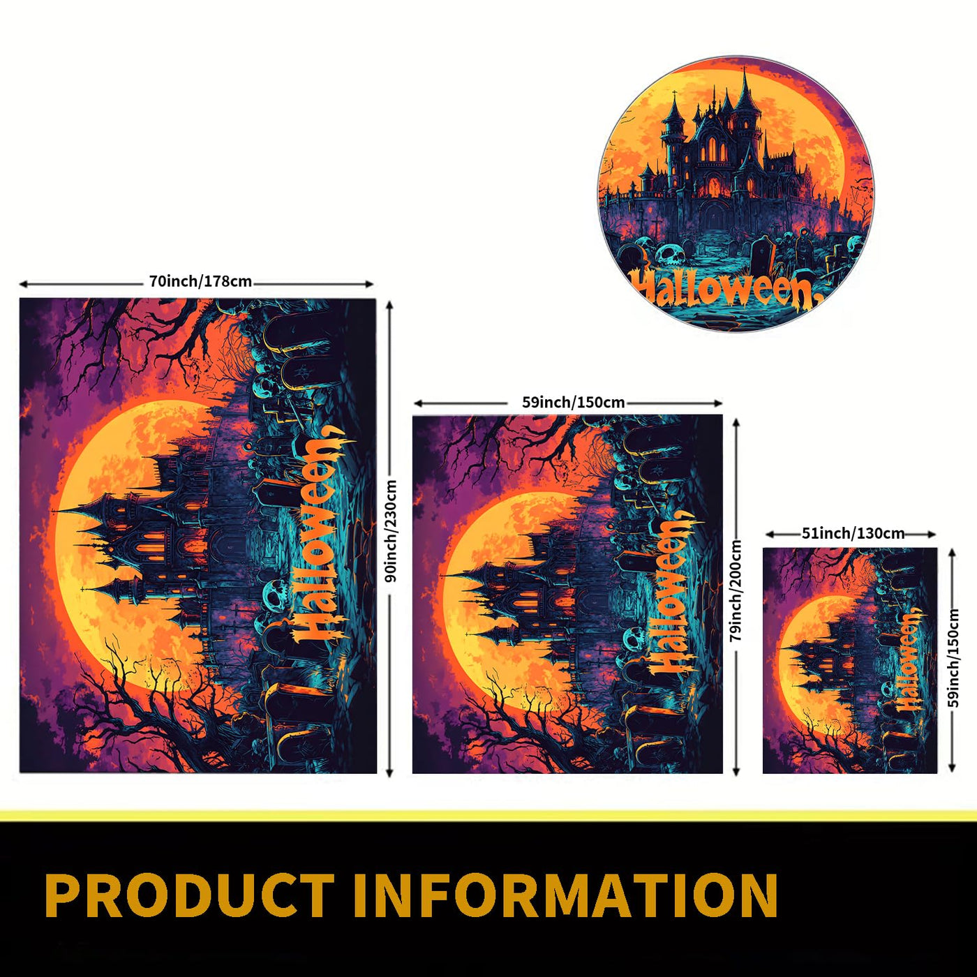 BSFHH Halloween Black Light Tapestry – UV Reactive Glow in the Dark Wall Hanging, Spooky Night Scene with Ghosts & Pumpkins, Haunting Home Decor for Parties, Bedroom, or Dorm (Haunted Houses, 79L" x 59W", Unframed) Backdrop Bliss