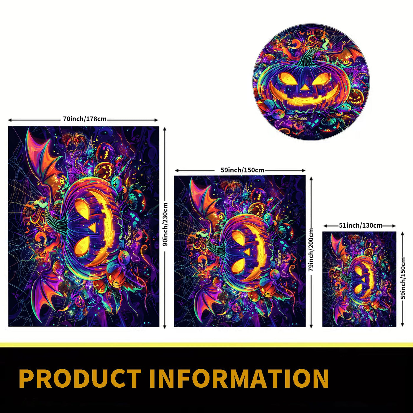 BSFHH Halloween Black Light Tapestry – UV Reactive Glow in the Dark Wall Hanging, Spooky Night Scene with Ghosts & Pumpkins, Haunting Home Decor for Parties, Bedroom, or Dorm (Haunted Houses, 79L" x 59W", Unframed) Backdrop Bliss