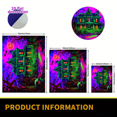 BSFHH Halloween Black Light Tapestry – UV Reactive Glow in the Dark Wall Hanging, Spooky Night Scene with Ghosts & Pumpkins, Haunting Home Decor for Parties, Bedroom, or Dorm (Haunted Houses, 79L" x 59W", Unframed) Backdrop Bliss
