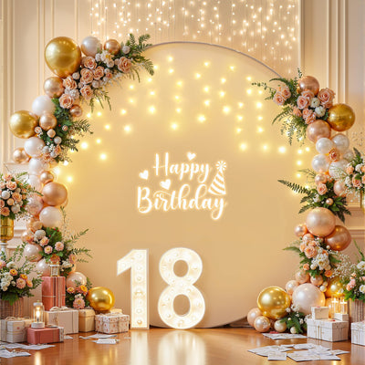 7.2 ft White Round Backdrop Cover with Lights Circle Wedding Arch Backdrop Cover with Fairy Lights for Bridal Shower Ceremony Birthday Baby Shower Photography Photo Shoot Background Decorations - Backdrop Bliss7.2 ft White Round Backdrop Cover with Lights Circle Wedding Arch Backdrop Cover with Fairy Lights for Bridal Shower Ceremony Birthday Baby Shower Photography Photo Shoot Background Decorations