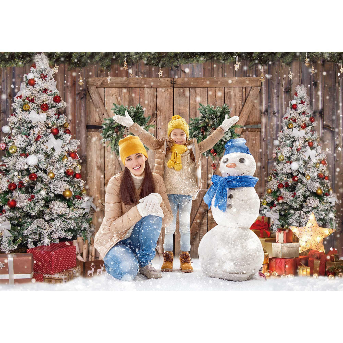 10x8FT Polyester Fabric Winter Christmas Rustic Barn Wood Door Photography Backdrop Xmas Tree Snow Background Banner for Family Holiday Party Decoration Supplies Photo Studio Props Pictures - Backdrop Bliss10x8FT Polyester Fabric Winter Christmas Rustic Barn Wood Door Photography Backdrop Xmas Tree Snow Background Banner for Family Holiday Party Decoration Supplies Photo Studio Props Pictures