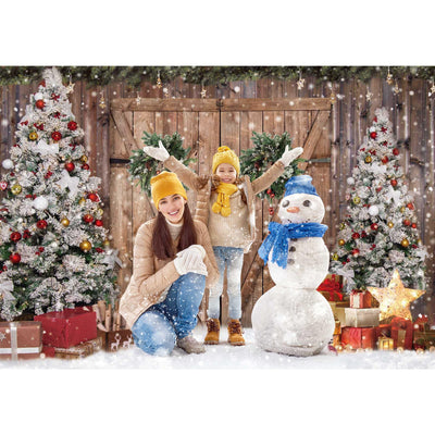 10x8FT Polyester Fabric Winter Christmas Rustic Barn Wood Door Photography Backdrop Xmas Tree Snow Background Banner for Family Holiday Party Decoration Supplies Photo Studio Props Pictures - Backdrop Bliss10x8FT Polyester Fabric Winter Christmas Rustic Barn Wood Door Photography Backdrop Xmas Tree Snow Background Banner for Family Holiday Party Decoration Supplies Photo Studio Props Pictures