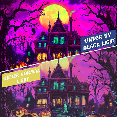 BSFHH Halloween Black Light Tapestry – UV Reactive Glow in the Dark Wall Hanging, Spooky Night Scene with Ghosts & Pumpkins, Haunting Home Decor for Parties, Bedroom, or Dorm (Haunted Houses, 79L" x 59W", Unframed) Backdrop Bliss