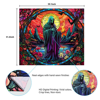 Uspring Blacklight Tapestry Hippie Gothic Tapestries Floral Wall Tapestry Wizard Skull Tapestry Wall Hanging Large UV Reactive Tapestry for Bedroom Aesthetic (Red, 51.2 x 59.1 inches) Backdrop Bliss