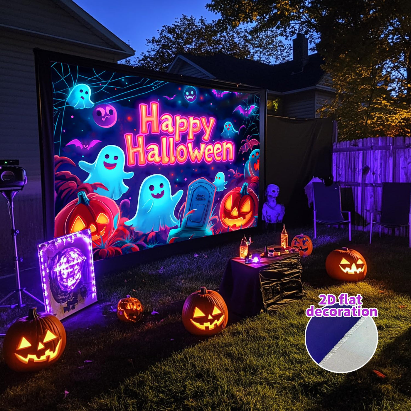 BSFHH Halloween Black Light Tapestry – UV Reactive Glow in the Dark Wall Hanging, Spooky Night Scene with Ghosts & Pumpkins, Haunting Home Decor for Parties, Bedroom, or Dorm (Haunted Houses, 79L" x 59W", Unframed) Backdrop Bliss