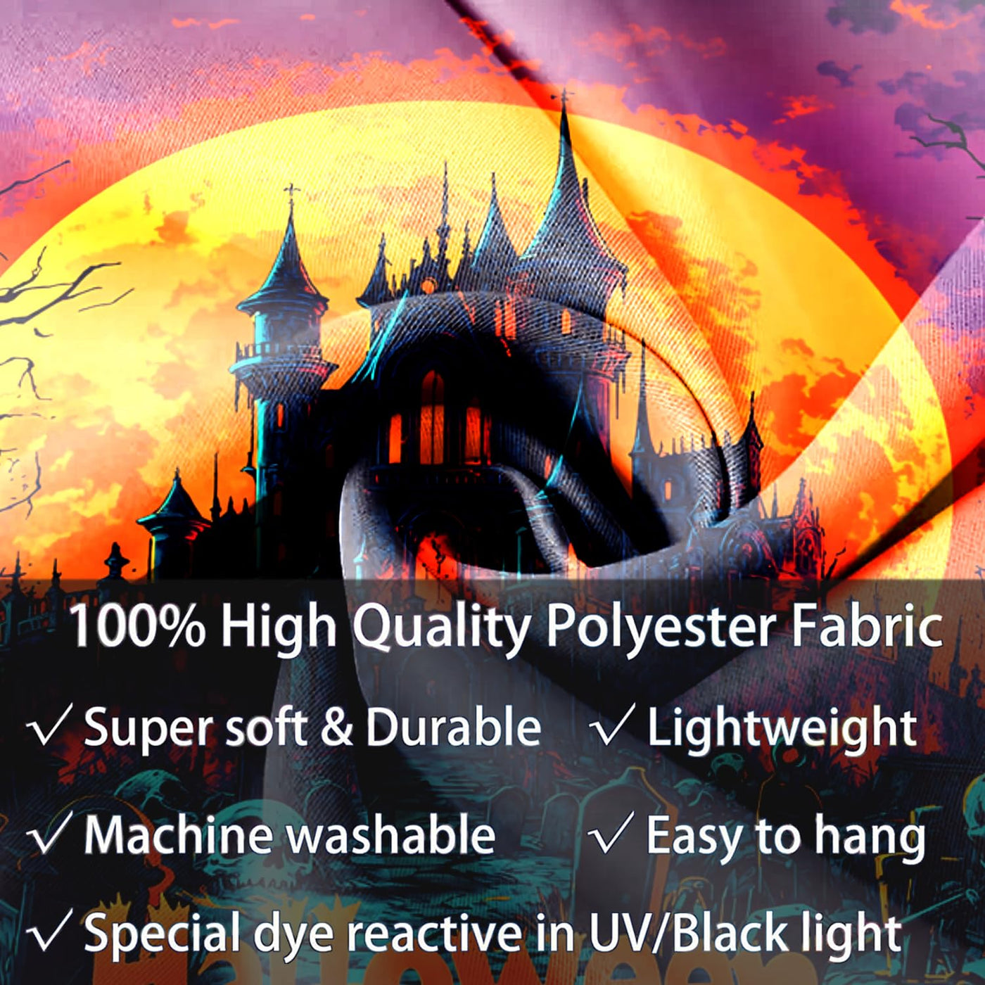BSFHH Halloween Black Light Tapestry – UV Reactive Glow in the Dark Wall Hanging, Spooky Night Scene with Ghosts & Pumpkins, Haunting Home Decor for Parties, Bedroom, or Dorm (Haunted Houses, 79L" x 59W", Unframed) Backdrop Bliss