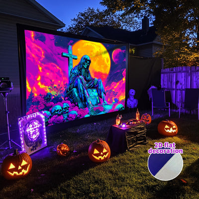 BSFHH Halloween Black Light Tapestry – UV Reactive Glow in the Dark Wall Hanging, Spooky Night Scene with Ghosts & Pumpkins, Haunting Home Decor for Parties, Bedroom, or Dorm (Haunted Houses, 79L" x 59W", Unframed) Backdrop Bliss