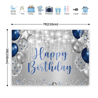 Riyidecor Royal Navy Blue Silver Happy Birthday Backdrop Party Decorations for Men Boys 7Wx5H Feet Polyester Fabric Balloon Diamond Sparkle Bday Photography Background Decor Banner Studio Photo Shoot - Backdrop BlissRiyidecor Royal Navy Blue Silver Happy Birthday Backdrop Party Decorations for Men Boys 7Wx5H Feet Polyester Fabric Balloon Diamond Sparkle Bday Photography Background Decor Banner Studio Photo Shoot