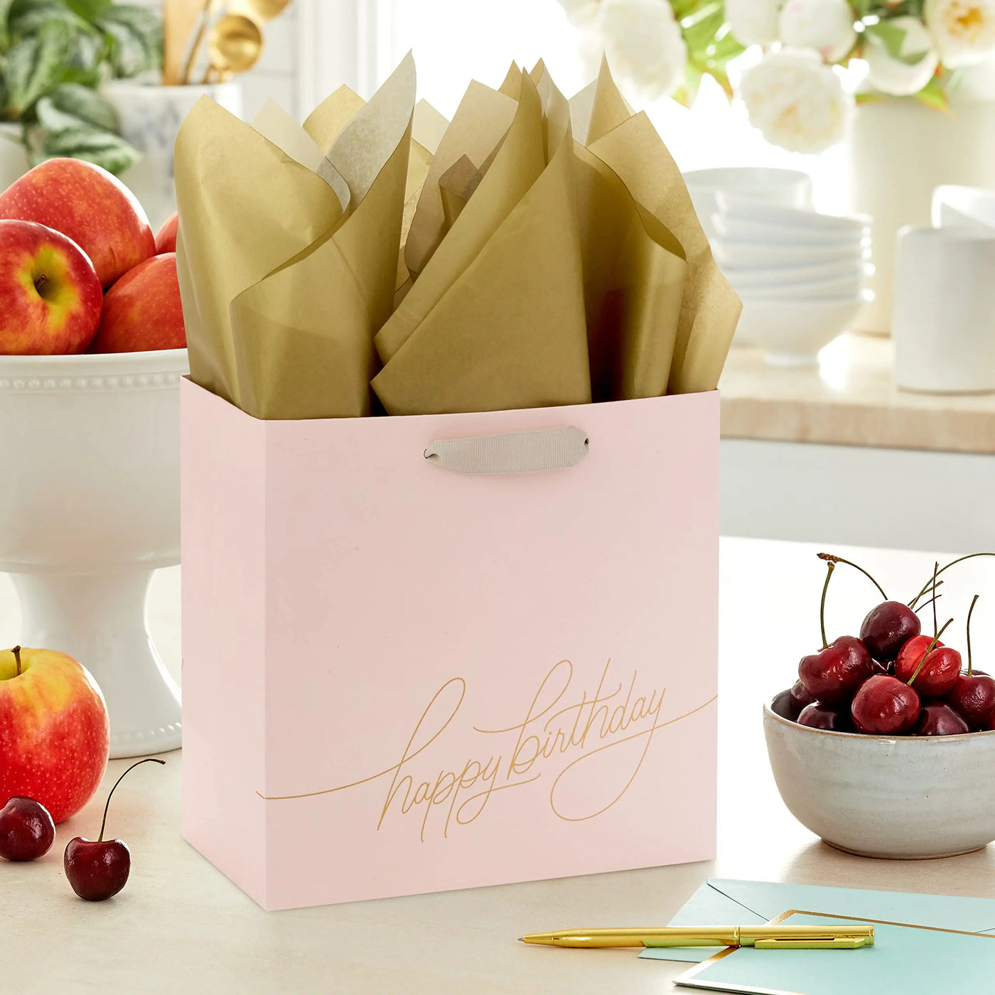 Hallmark Signature 7" Medium Birthday Gift Bag with Tissue Paper (Pink Flowers) Backdrop Bliss