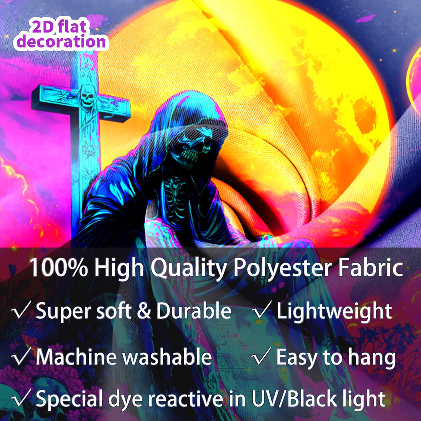 BSFHH Halloween Black Light Tapestry – UV Reactive Glow in the Dark Wall Hanging, Spooky Night Scene with Ghosts & Pumpkins, Haunting Home Decor for Parties, Bedroom, or Dorm (Haunted Houses, 79L" x 59W", Unframed) Backdrop Bliss