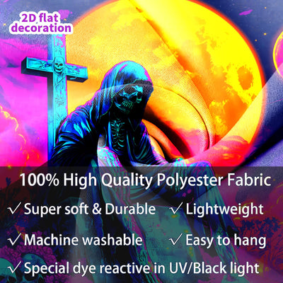 BSFHH Halloween Black Light Tapestry – UV Reactive Glow in the Dark Wall Hanging, Spooky Night Scene with Ghosts & Pumpkins, Haunting Home Decor for Parties, Bedroom, or Dorm (Haunted Houses, 79L" x 59W", Unframed) Backdrop Bliss