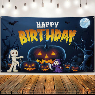 KatchOn XtraLarge Birthday Banner - 72x44 Inch | Happy Birthday Halloween Backdrop for Party Decorations | Jack O Lanterns Banner Backdrop Bliss