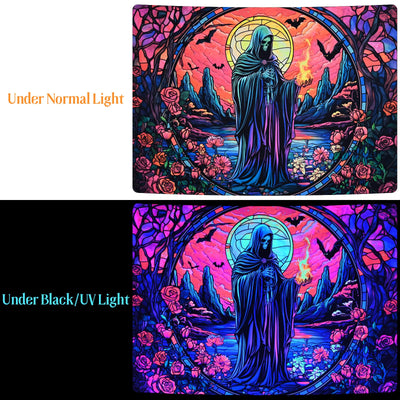 Uspring Blacklight Tapestry Hippie Gothic Tapestries Floral Wall Tapestry Wizard Skull Tapestry Wall Hanging Large UV Reactive Tapestry for Bedroom Aesthetic (Red, 51.2 x 59.1 inches) Backdrop Bliss