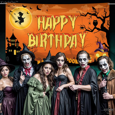KatchOn XtraLarge Birthday Banner - 72x44 Inch | Happy Birthday Halloween Backdrop for Party Decorations | Jack O Lanterns Banner Backdrop Bliss