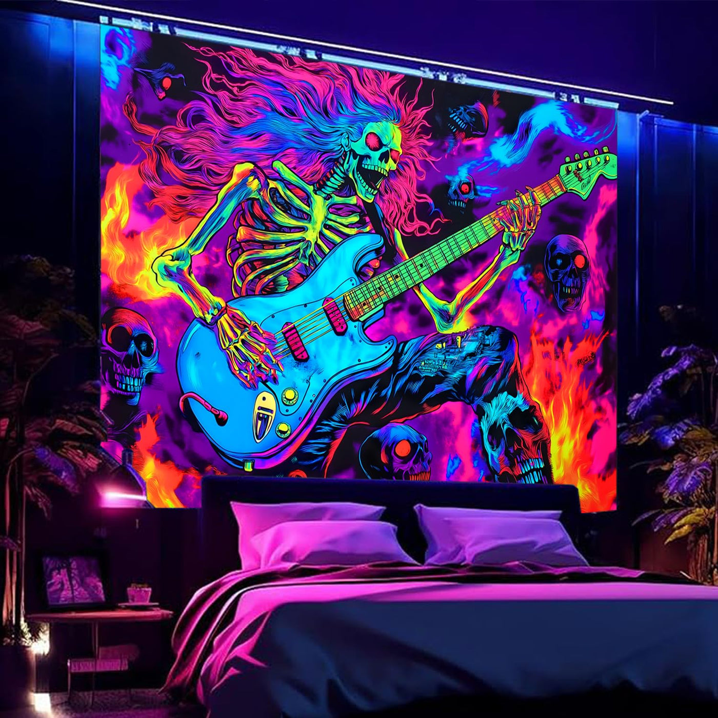 BSFHH Halloween Black Light Tapestry – UV Reactive Glow in the Dark Wall Hanging, Spooky Night Scene with Ghosts & Pumpkins, Haunting Home Decor for Parties, Bedroom, or Dorm (Haunted Houses, 79L" x 59W", Unframed) Backdrop Bliss