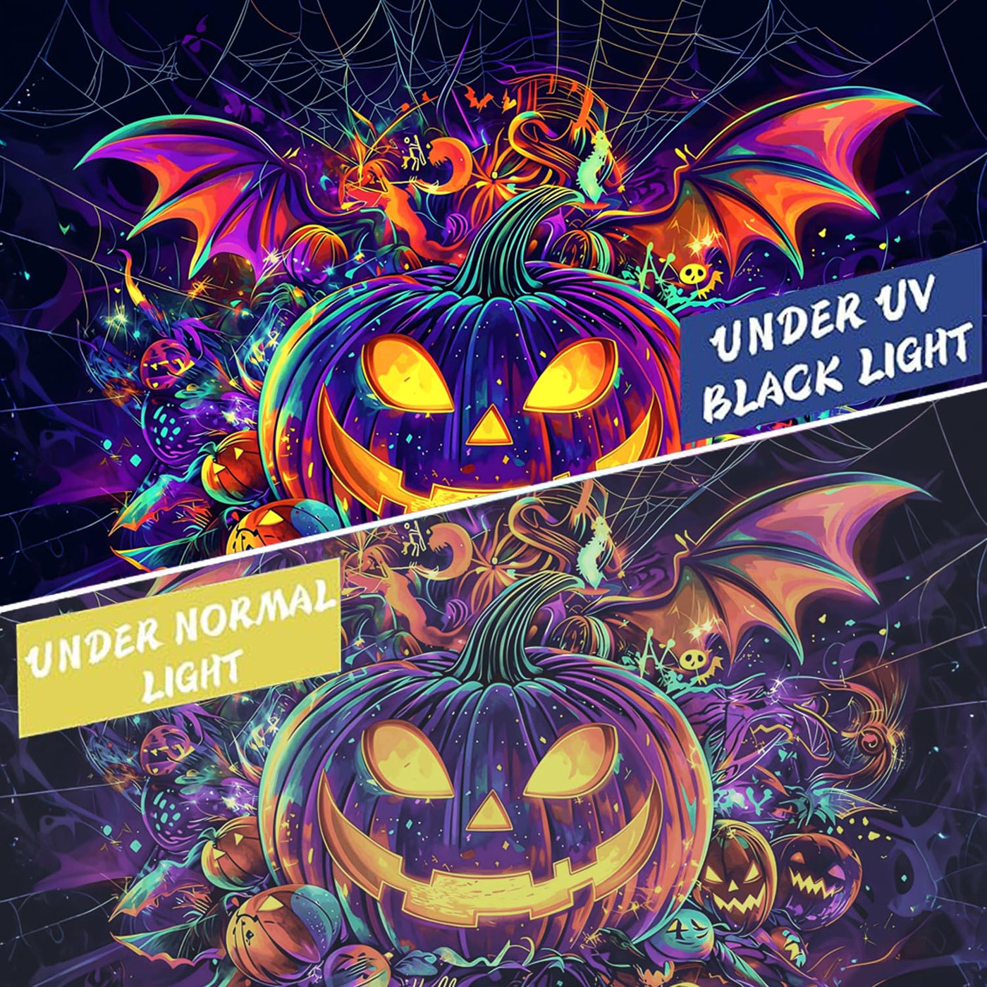 BSFHH Halloween Black Light Tapestry – UV Reactive Glow in the Dark Wall Hanging, Spooky Night Scene with Ghosts & Pumpkins, Haunting Home Decor for Parties, Bedroom, or Dorm (Haunted Houses, 79L" x 59W", Unframed) Backdrop Bliss