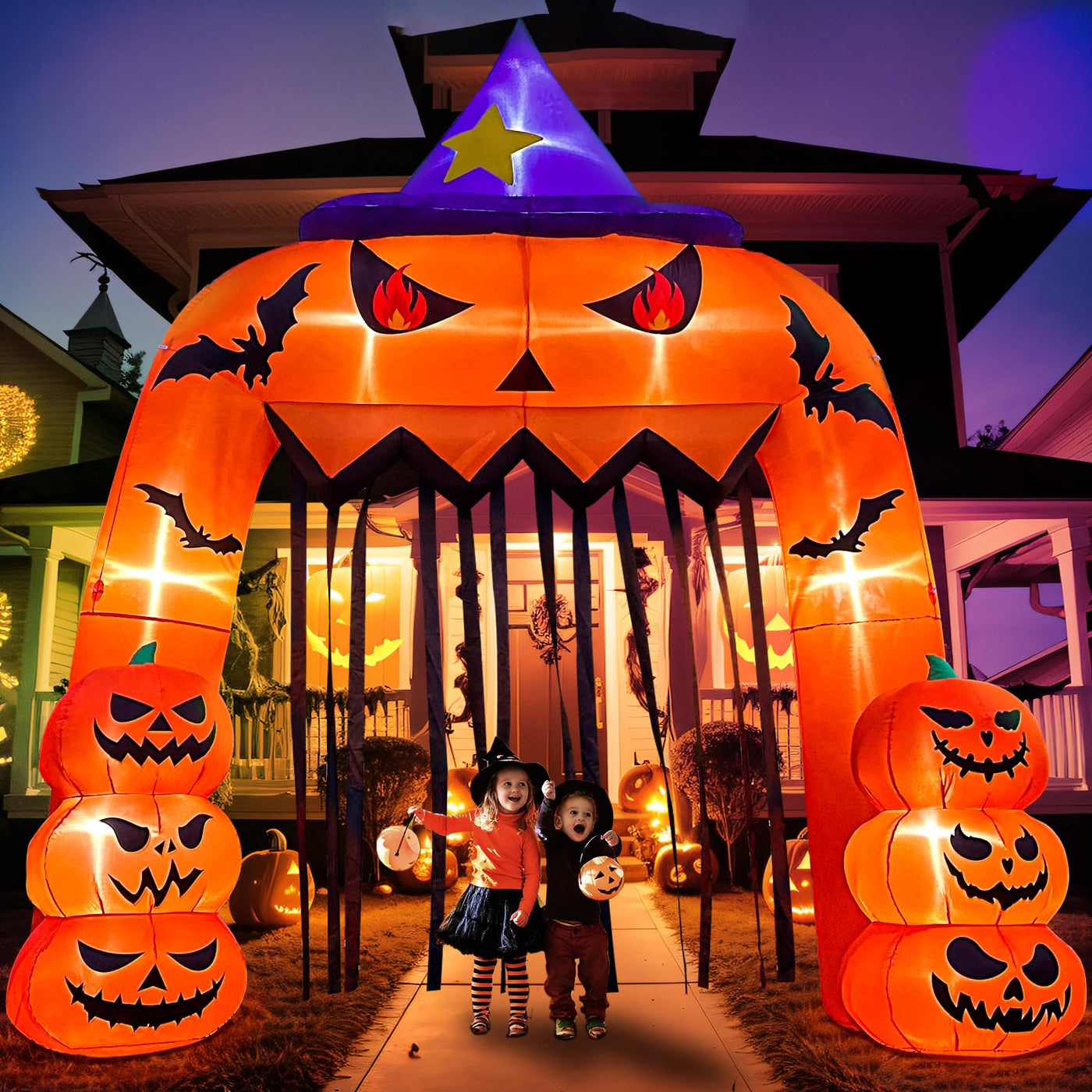 AerWo 12FT Tall Halloween Inflatables Archway Giant Arch, Pumpkin Blow Up With Built-in LED Lights for Outdoor Decorations, Holiday Yard Lawn Garden Party Decor Backdrop Bliss