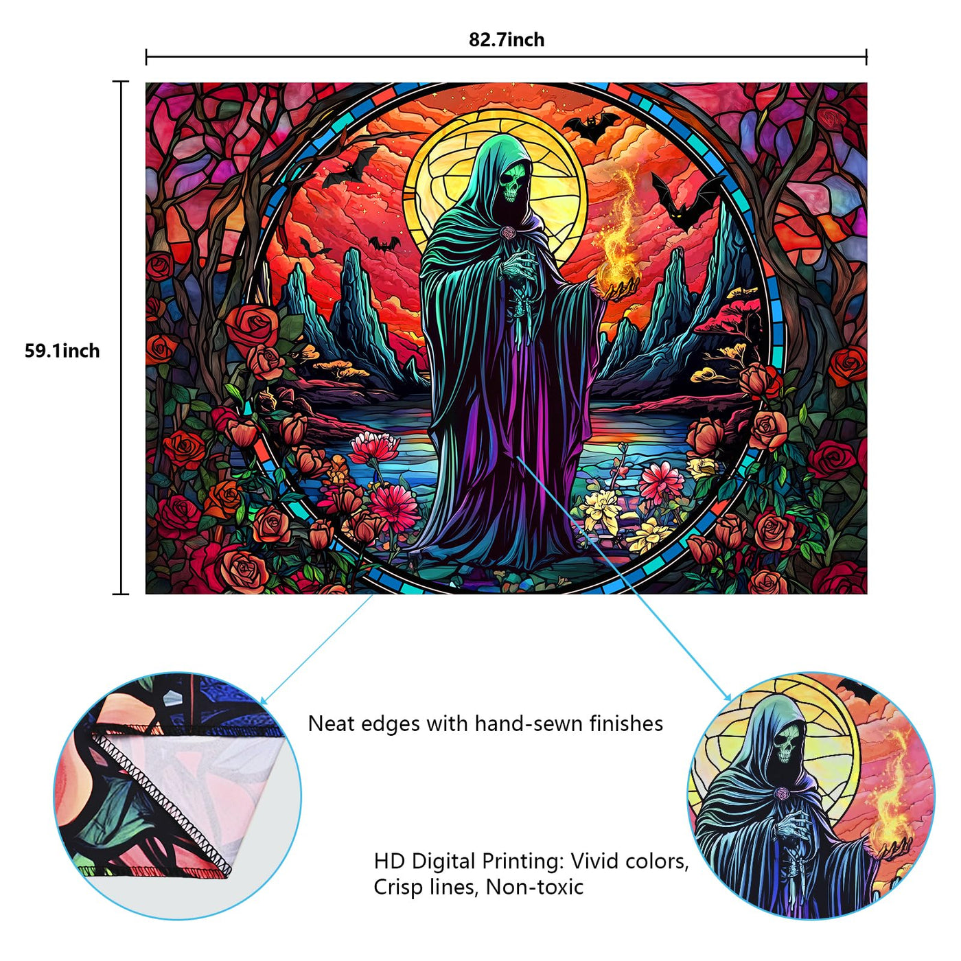 Uspring Blacklight Tapestry Hippie Gothic Tapestries Floral Wall Tapestry Wizard Skull Tapestry Wall Hanging Large UV Reactive Tapestry for Bedroom Aesthetic (Red, 51.2 x 59.1 inches) Backdrop Bliss