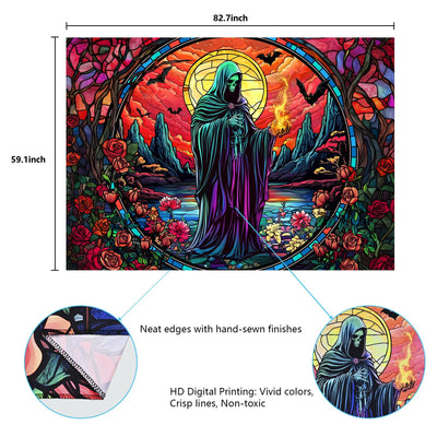 Uspring Blacklight Tapestry Hippie Gothic Tapestries Floral Wall Tapestry Wizard Skull Tapestry Wall Hanging Large UV Reactive Tapestry for Bedroom Aesthetic (Red, 51.2 x 59.1 inches) Backdrop Bliss