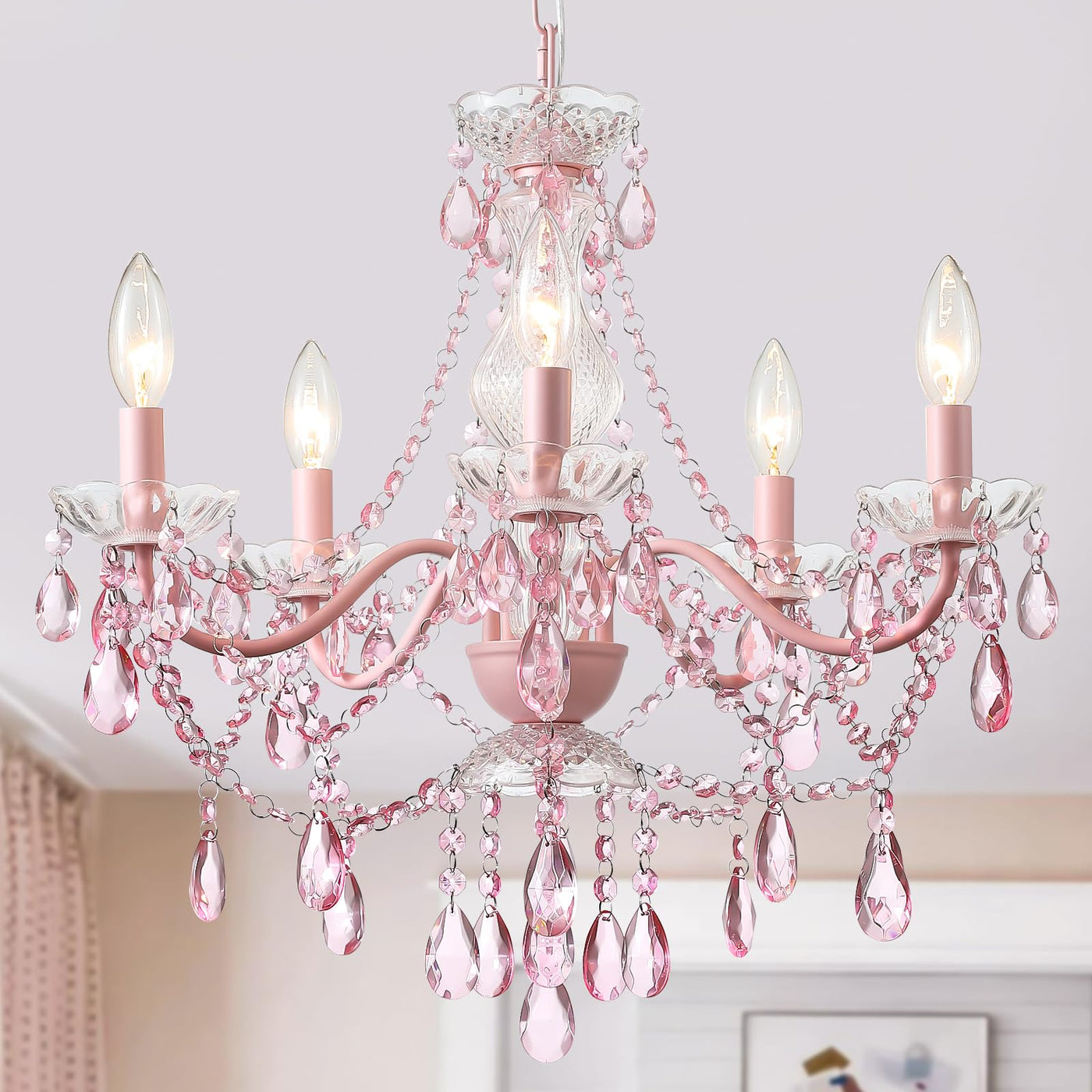 Plug in Crystal Ceramic White Chandelier, Glass Chandeliers,White crystal Hanging Pendant Light with Clear Cord and On/Off, 4 Light Crystal Chandelier for wedding, Kitchen, Dining,Foyer, Mini room Backdrop Bliss