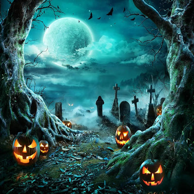 8X6FT Halloween Backdrop Photography Background Horror Moon Night Scary Cemetery Pumpkin Lantern Backdrop for Kids Adult Family Party Birthday Banner Decor Halloween Photo Backdrop SCO297B - Backdrop Bliss8X6FT Halloween Backdrop Photography Background Horror Moon Night Scary Cemetery Pumpkin Lantern Backdrop for Kids Adult Family Party Birthday Banner Decor Halloween Photo Backdrop SCO297B