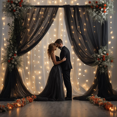 10x10ft Champagne Tulle Backdrop Curtain with Lights String for Parites, Sheer Backdrop Curtains for Wedding Baby Shower Birthday Party Photo Shoot Decorations - Backdrop Bliss10x10ft Champagne Tulle Backdrop Curtain with Lights String for Parites, Sheer Backdrop Curtains for Wedding Baby Shower Birthday Party Photo Shoot Decorations