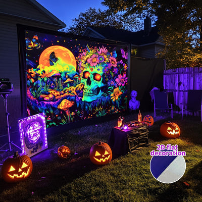 BSFHH Halloween Black Light Tapestry – UV Reactive Glow in the Dark Wall Hanging, Spooky Night Scene with Ghosts & Pumpkins, Haunting Home Decor for Parties, Bedroom, or Dorm (Haunted Houses, 79L" x 59W", Unframed) Backdrop Bliss
