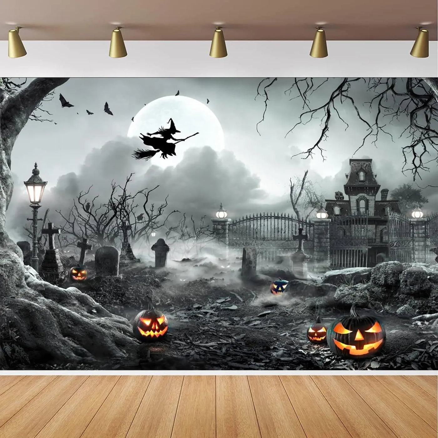 8X6FT Halloween Backdrop Photography Background Horror Moon Night Scary Cemetery Pumpkin Lantern Backdrop for Kids Adult Family Party Birthday Banner Decor Halloween Photo Backdrop SCO297B - Backdrop Bliss8X6FT Halloween Backdrop Photography Background Horror Moon Night Scary Cemetery Pumpkin Lantern Backdrop for Kids Adult Family Party Birthday Banner Decor Halloween Photo Backdrop SCO297B