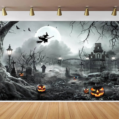 8X6FT Halloween Backdrop Photography Background Horror Moon Night Scary Cemetery Pumpkin Lantern Backdrop for Kids Adult Family Party Birthday Banner Decor Halloween Photo Backdrop SCO297B - Backdrop Bliss8X6FT Halloween Backdrop Photography Background Horror Moon Night Scary Cemetery Pumpkin Lantern Backdrop for Kids Adult Family Party Birthday Banner Decor Halloween Photo Backdrop SCO297B
