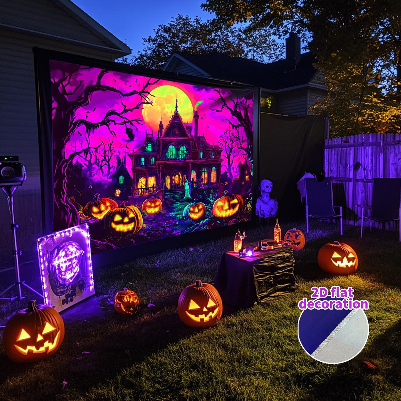 BSFHH Halloween Black Light Tapestry – UV Reactive Glow in the Dark Wall Hanging, Spooky Night Scene with Ghosts & Pumpkins, Haunting Home Decor for Parties, Bedroom, or Dorm (Haunted Houses, 79L" x 59W", Unframed) Backdrop Bliss