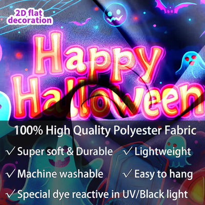 BSFHH Halloween Black Light Tapestry – UV Reactive Glow in the Dark Wall Hanging, Spooky Night Scene with Ghosts & Pumpkins, Haunting Home Decor for Parties, Bedroom, or Dorm (Haunted Houses, 79L" x 59W", Unframed) Backdrop Bliss