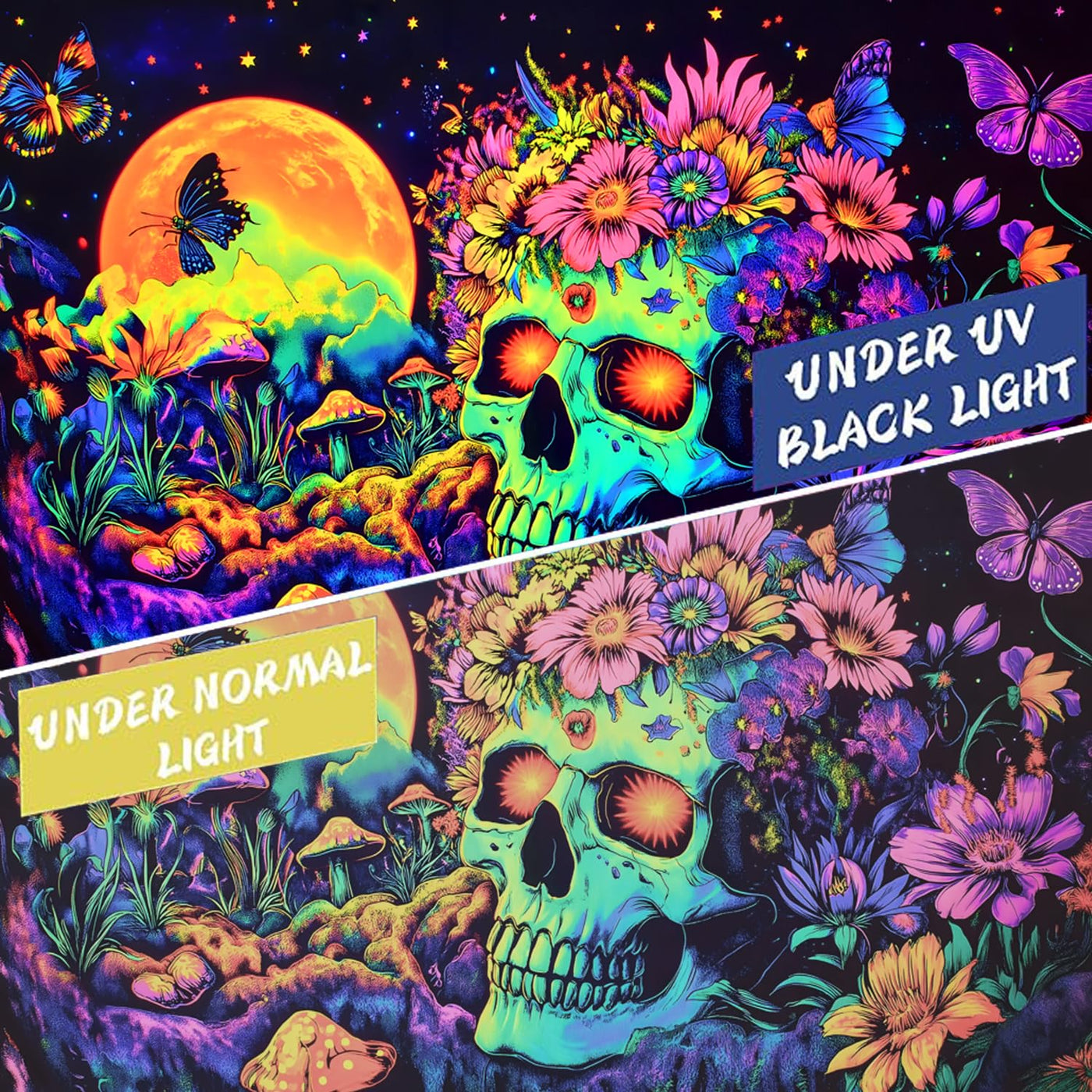 BSFHH Halloween Black Light Tapestry – UV Reactive Glow in the Dark Wall Hanging, Spooky Night Scene with Ghosts & Pumpkins, Haunting Home Decor for Parties, Bedroom, or Dorm (Haunted Houses, 79L" x 59W", Unframed) Backdrop Bliss