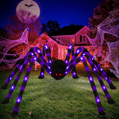 5ft Large Spider Giant Spider Halloween Decorations, Purple Fake Spiders with with 8 Types of Mode Lights, Realistic Spiders Halloween Decorations Outdoor Indoor Yard Lawn Garden Party Décor Backdrop Bliss