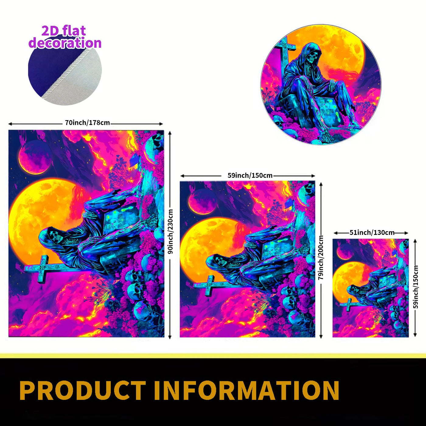 BSFHH Halloween Black Light Tapestry – UV Reactive Glow in the Dark Wall Hanging, Spooky Night Scene with Ghosts & Pumpkins, Haunting Home Decor for Parties, Bedroom, or Dorm (Haunted Houses, 79L" x 59W", Unframed) Backdrop Bliss