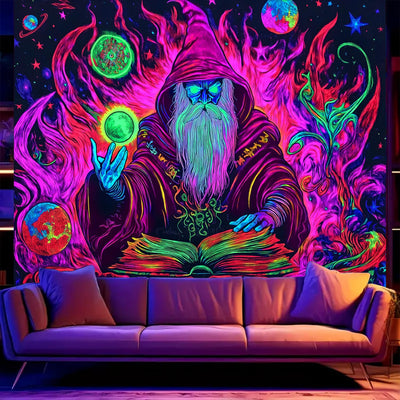 BSFHH Halloween Black Light Tapestry – UV Reactive Glow in the Dark Wall Hanging, Spooky Night Scene with Ghosts & Pumpkins, Haunting Home Decor for Parties, Bedroom, or Dorm (Haunted Houses, 79L" x 59W", Unframed) Backdrop Bliss