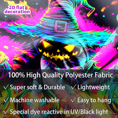 BSFHH Halloween Black Light Tapestry – UV Reactive Glow in the Dark Wall Hanging, Spooky Night Scene with Ghosts & Pumpkins, Haunting Home Decor for Parties, Bedroom, or Dorm (Haunted Houses, 79L" x 59W", Unframed) Backdrop Bliss