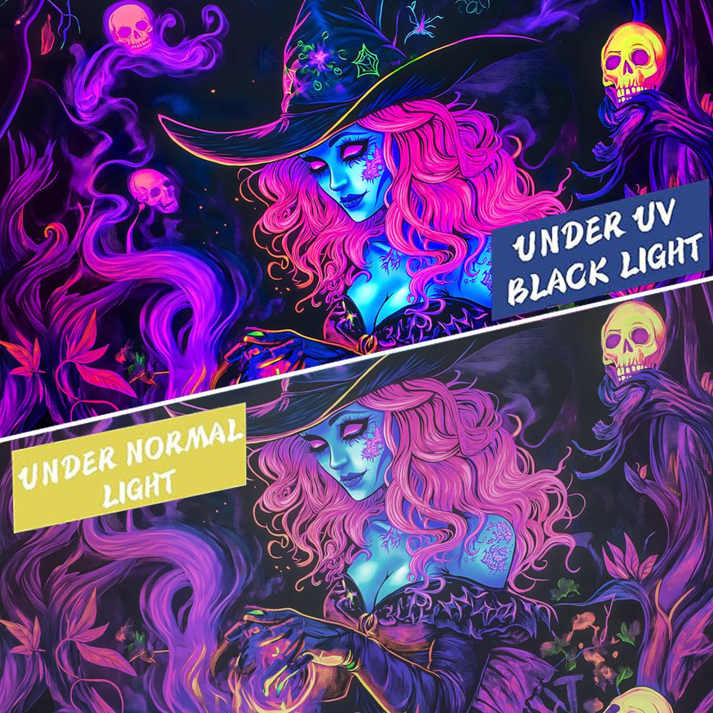 BSFHH Halloween Black Light Tapestry – UV Reactive Glow in the Dark Wall Hanging, Spooky Night Scene with Ghosts & Pumpkins, Haunting Home Decor for Parties, Bedroom, or Dorm (Haunted Houses, 79L" x 59W", Unframed) Backdrop Bliss