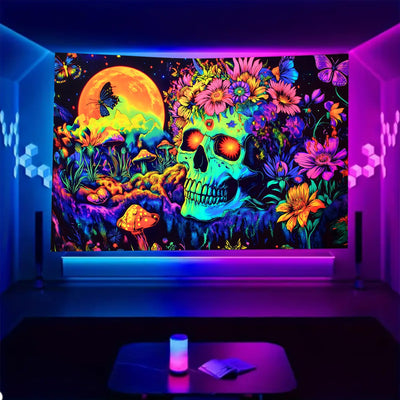 BSFHH Halloween Black Light Tapestry – UV Reactive Glow in the Dark Wall Hanging, Spooky Night Scene with Ghosts & Pumpkins, Haunting Home Decor for Parties, Bedroom, or Dorm (Haunted Houses, 79L" x 59W", Unframed) Backdrop Bliss