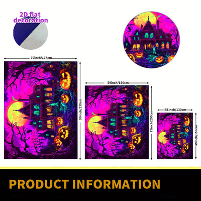BSFHH Halloween Black Light Tapestry – UV Reactive Glow in the Dark Wall Hanging, Spooky Night Scene with Ghosts & Pumpkins, Haunting Home Decor for Parties, Bedroom, or Dorm (Haunted Houses, 79L" x 59W", Unframed) Backdrop Bliss