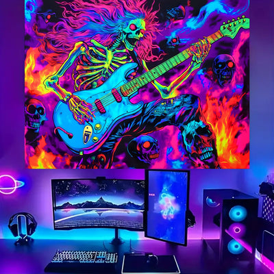 BSFHH Halloween Black Light Tapestry – UV Reactive Glow in the Dark Wall Hanging, Spooky Night Scene with Ghosts & Pumpkins, Haunting Home Decor for Parties, Bedroom, or Dorm (Haunted Houses, 79L" x 59W", Unframed) Backdrop Bliss