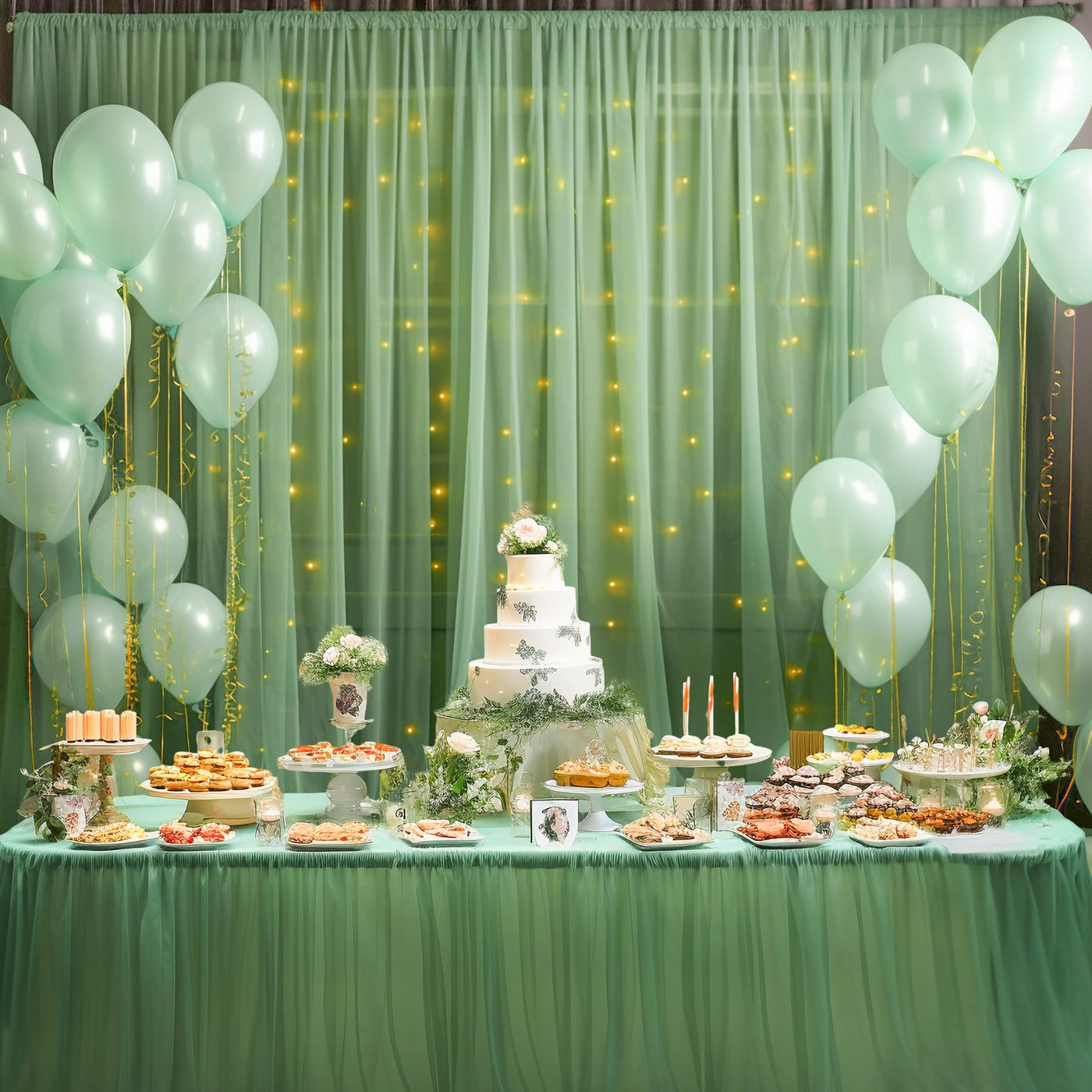 10x10ft Champagne Tulle Backdrop Curtain with Lights String for Parites, Sheer Backdrop Curtains for Wedding Baby Shower Birthday Party Photo Shoot Decorations - Backdrop Bliss10x10ft Champagne Tulle Backdrop Curtain with Lights String for Parites, Sheer Backdrop Curtains for Wedding Baby Shower Birthday Party Photo Shoot Decorations