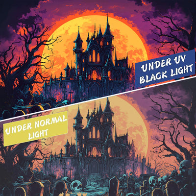 BSFHH Halloween Black Light Tapestry – UV Reactive Glow in the Dark Wall Hanging, Spooky Night Scene with Ghosts & Pumpkins, Haunting Home Decor for Parties, Bedroom, or Dorm (Haunted Houses, 79L" x 59W", Unframed) Backdrop Bliss