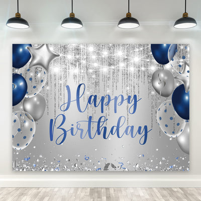 Riyidecor Royal Navy Blue Silver Happy Birthday Backdrop Party Decorations for Men Boys 7Wx5H Feet Polyester Fabric Balloon Diamond Sparkle Bday Photography Background Decor Banner Studio Photo Shoot - Backdrop BlissRiyidecor Royal Navy Blue Silver Happy Birthday Backdrop Party Decorations for Men Boys 7Wx5H Feet Polyester Fabric Balloon Diamond Sparkle Bday Photography Background Decor Banner Studio Photo Shoot